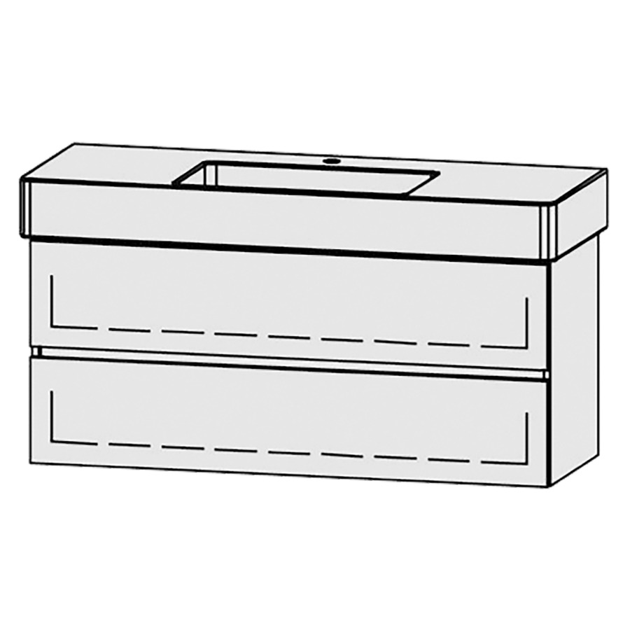 Élément inférieur  Vanity Vero Line
121 x 52 x 46 cm
élément de tiroir, 2&nbsp;tiroirs
avec Blumotion
sans cache-siphon
pour lavabo
1 trou pour robinetterie