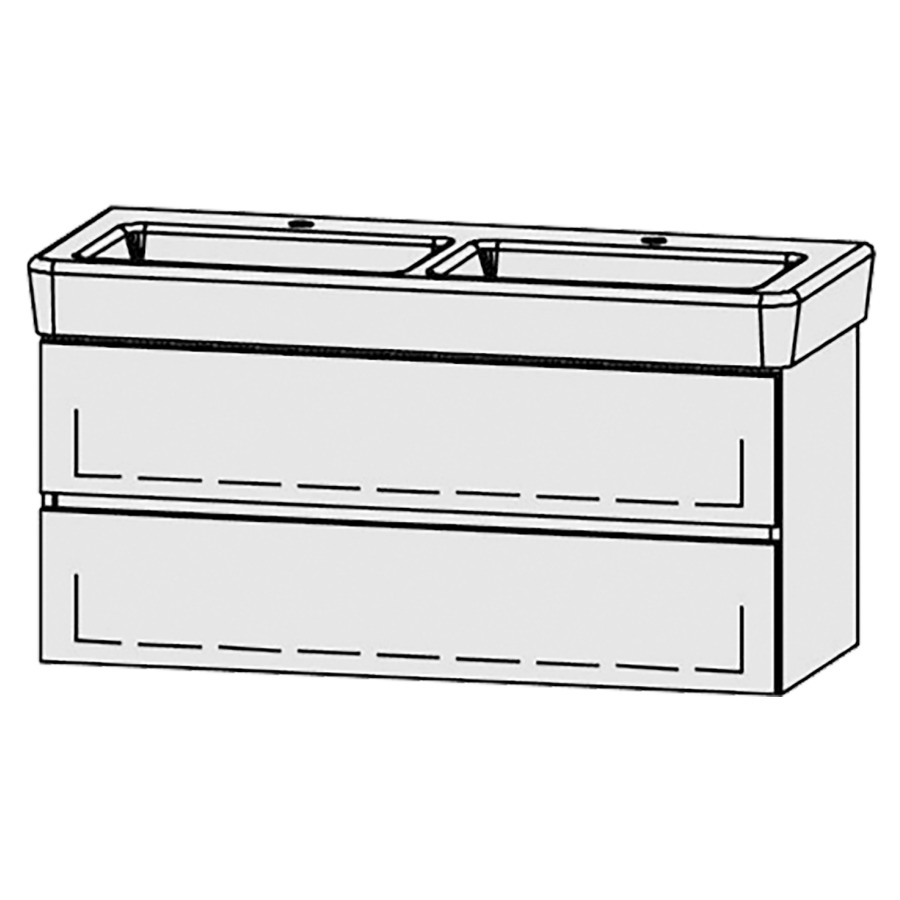 Élément inférieur  Vanity Pro S Line
115.5 x 50 x 44.7 cm
élément de tiroir, 2&nbsp;tiroirs
avec Blumotion
pour 2&nbsp;lavabos
2 caches-siphon