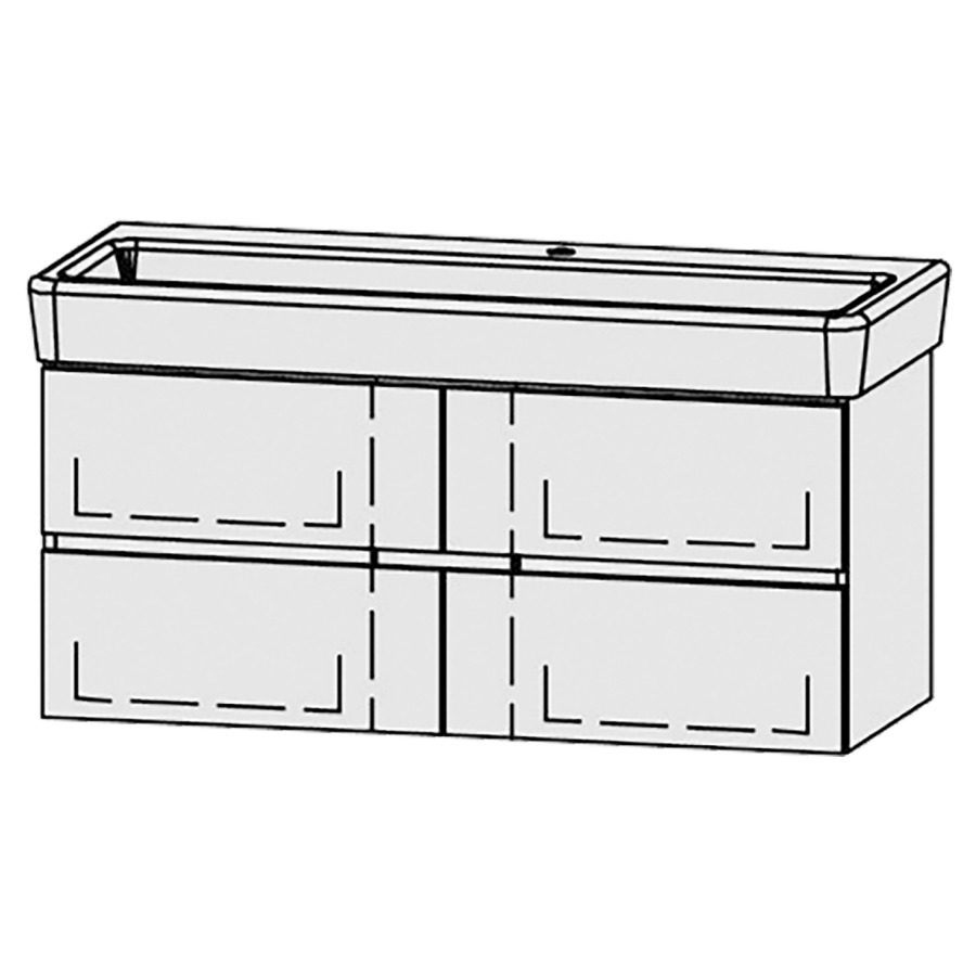 Élément inférieur  Vanity Pro S Line
115.5 x 50 x 44.7 cm
2&nbsp;éléments de tiroir, 2&nbsp;tiroirs chacune
avec Blumotion
pour 1 lavabo, 1 trou pour robinetterie
niche pour le siphon