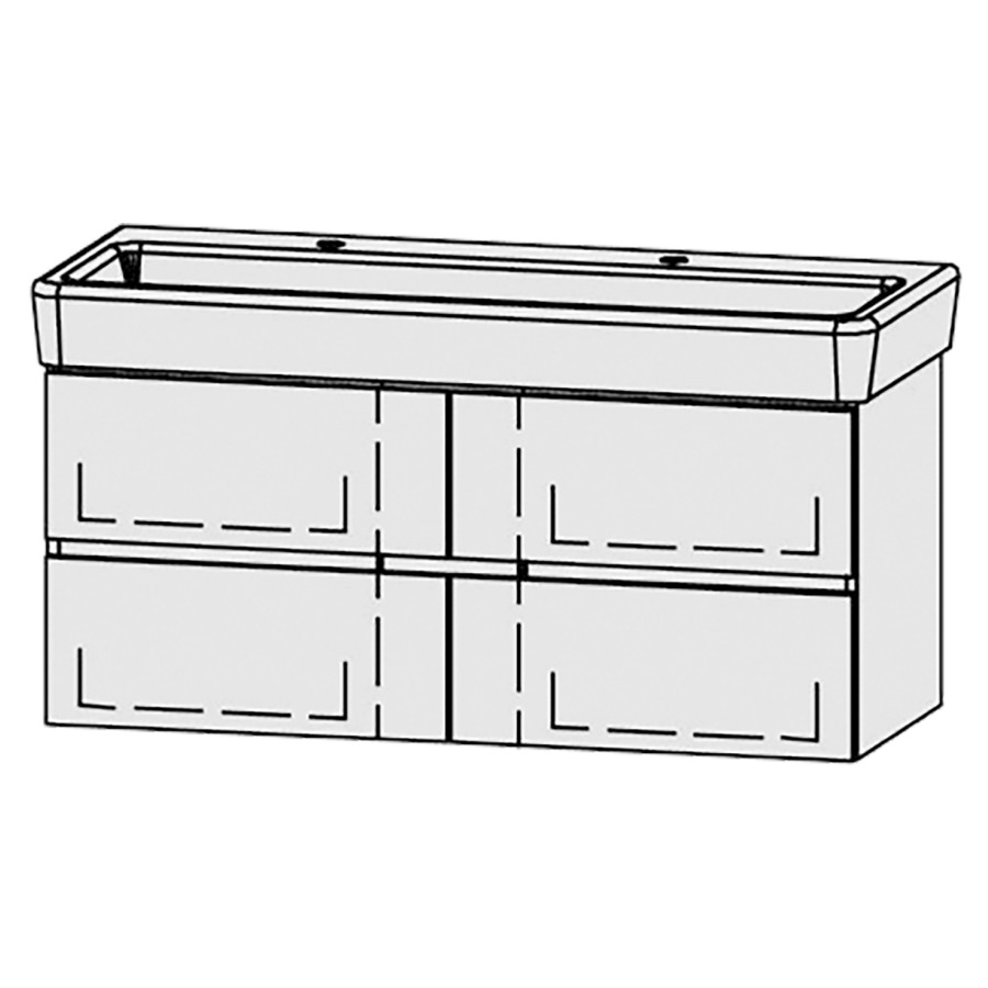 Élément inférieur  Vanity Pro S Line
115.5 x 50 x 44.7 cm
2&nbsp;éléments de tiroir, 2&nbsp;tiroirs chacune
avec Blumotion
pour 1 lavabo, 2 trous pour robinetterie
niche pour le siphon