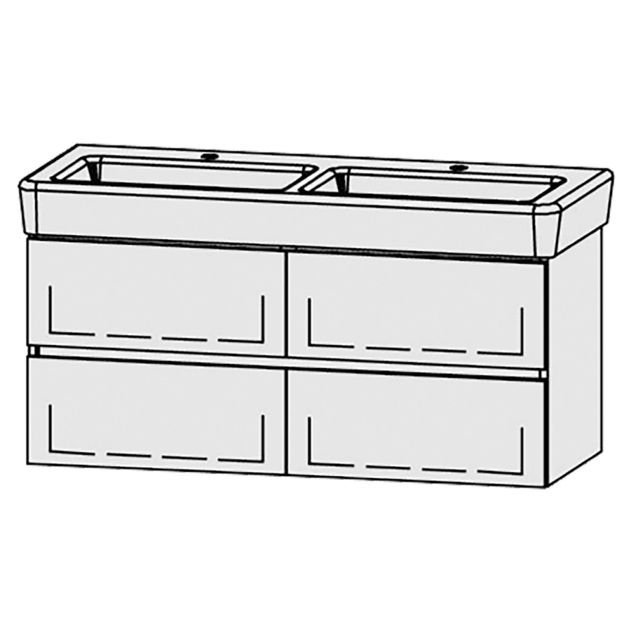 Élément inférieur  Vanity Pro S Line
115.5 x 50 x 44.7 cm
2&nbsp;éléments de tiroir, 2&nbsp;tiroirs chacune
avec Blumotion
pour 2&nbsp;lavabos
2 caches-siphon