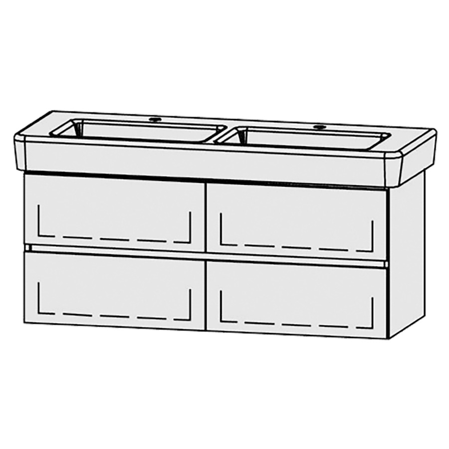 Élément inférieur  Vanity Pro S Line
125.5 x 50 x 44.3 cm
2&nbsp;éléments de tiroir, 2&nbsp;tiroirs chacune
avec Blumotion
pour 2&nbsp;lavabos
2 caches-siphon