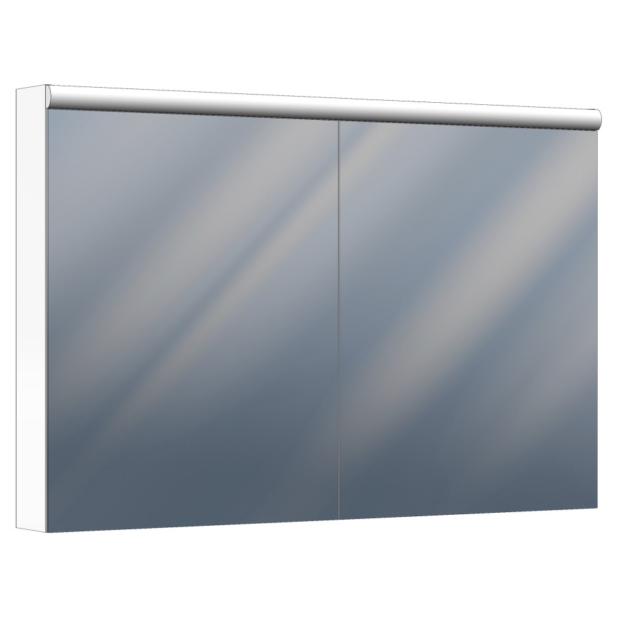Armoire de toilette Procasa Tre LED
120 x 78.5 x 13/15 cm
Profilé en aluminium 
2&nbsp;portes à double miroir
2 prises doubles en haut
1 boîte de cosmétique
tablettes en verre
éclairage LED, 27 Watt, 3795 Lumen
4000 Kelvin, miroir grossissant, IP24