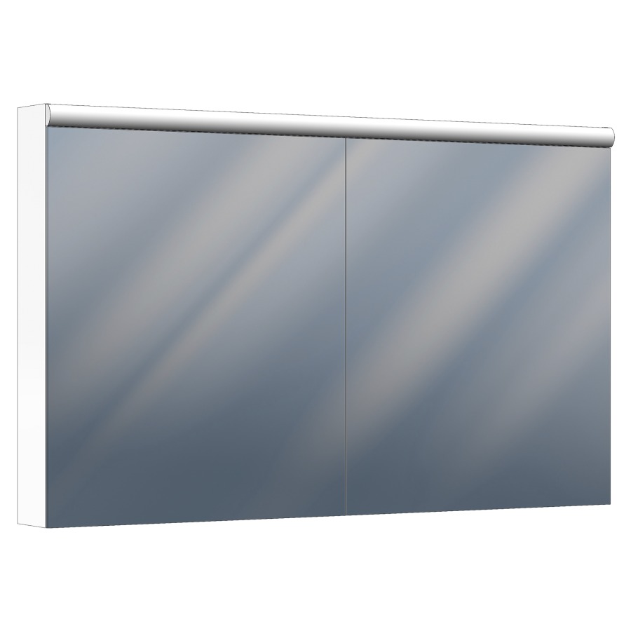 Armoire de toilette Procasa Tre LED
130 x 78.5 x 13/15 cm
Profilé en aluminium 
2&nbsp;portes à double miroir
2 prises doubles en haut
1 boîte de cosmétique
tablettes en verre
éclairage LED, 30 Watt, 4125 Lumen
4000 Kelvin, miroir grossissant, IP24