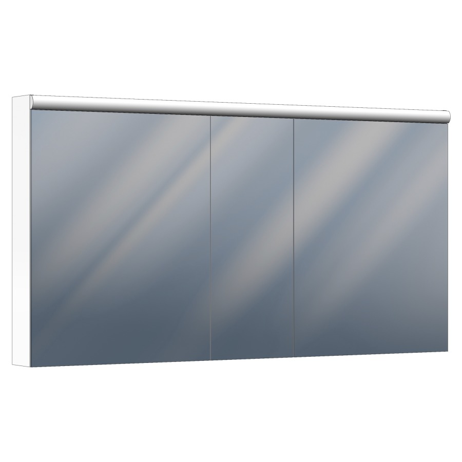 Armoire de toilette Procasa Tre LED
150 x 78.5 x 13/15 cm
Profilé en aluminium 
3&nbsp;portes à double miroir (60/30/60)
2 prises doubles en haut
1 boîte de cosmétique
tablettes en verre
éclairage LED, 34 Watt, 4785 Lumen
4000 Kelvin, miroir grossissant, IP24