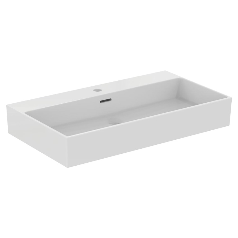 Lavabo à poser Extra
81.5 x 12.5 x 45 cm
Céramique, partie inférieure polie
avec tablette de robinetterie, avec trop-plein