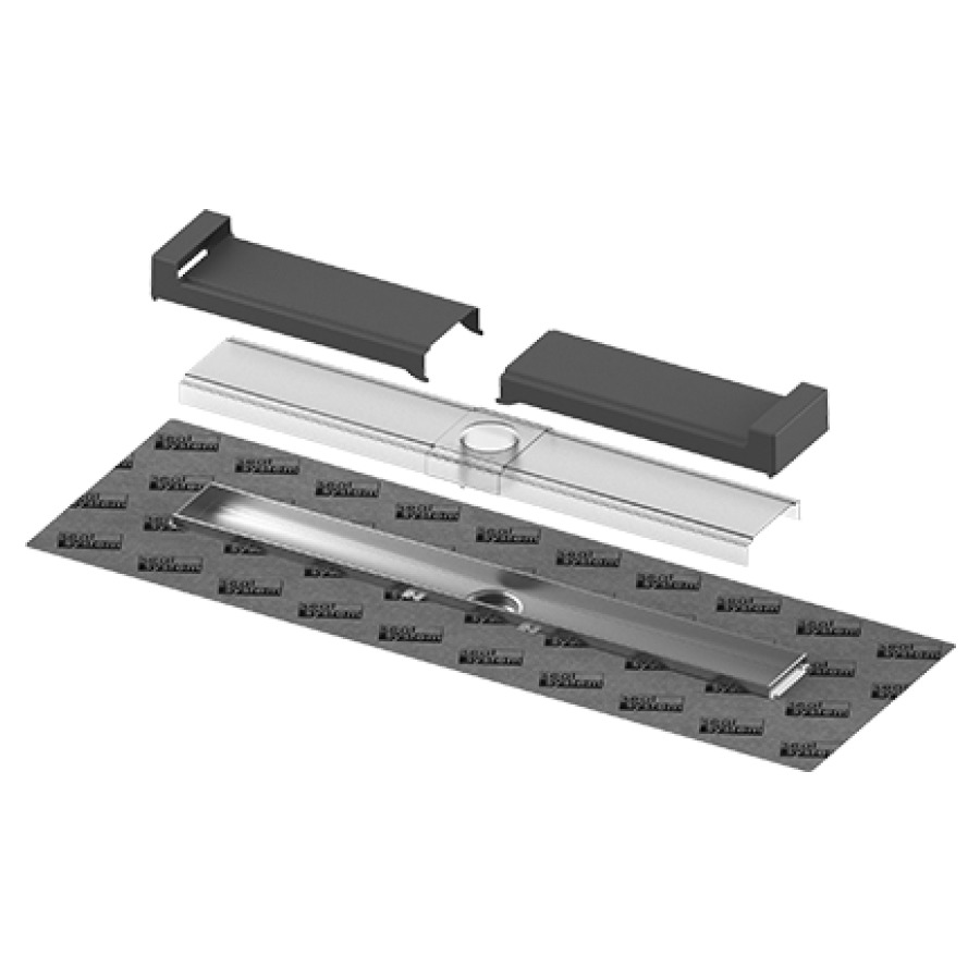 Rigole douche Procasa Cinque
EVO, modèle spatial
mesure construction brute
89,3 cm, mesure visible
85,1 cm, joint de manchette
pente interne selon SIA 271/1
Seal System premonté, cadre de
protection tubulure de
raccordement au milieu
drainage secondaire optionnel
acier inoxydable