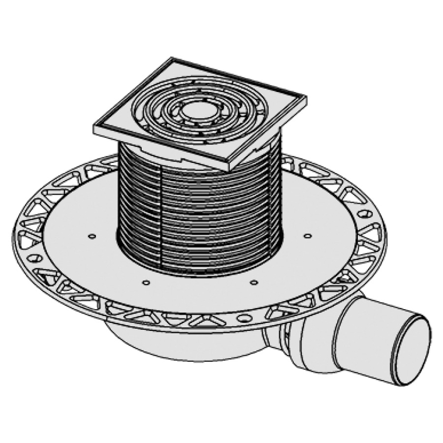 Ecoulement au sol Procasa Uno
superplat, sortie D 50 mm
horizontal, avec rotule, bride
universelle pour joint en
couche mince (en lés)
ou connexion bride de serrage
avec entrée latérale D 50 mm
bouchon de fermeture y compris
grille standard en acier
inoxydable 105 x 105 mm
limite de charge 300 kg
réduit piège à eau 30 mm
capacité d'écoulement
au moins 36 l/min