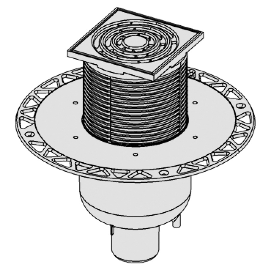 Ecoulement au sol Procasa Uno
sortie D 50 mm vertical
bride universelle pour joint
couche mince (en lés) ou
connexion bride de serrage
grille standard en acier
inoxydable 105 x 105 mm
limite de charge 300 kg
piège à eau 50 mm, capacité
d'écoulement au moins 81 l/min