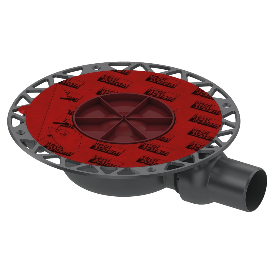 Ecoulement au sol Procasa Uno
superplat, sortie D 50 mm
horizontal, avec rotule, bride
universelle pour joint en
couche mince (en lés)
ou connexion bride de serrage
avec entrée latérale D 50 mm
bouchon de fermeture y compris
réduit piège à eau 30 mm
capacité d'écoulement
au moins 36 l/min