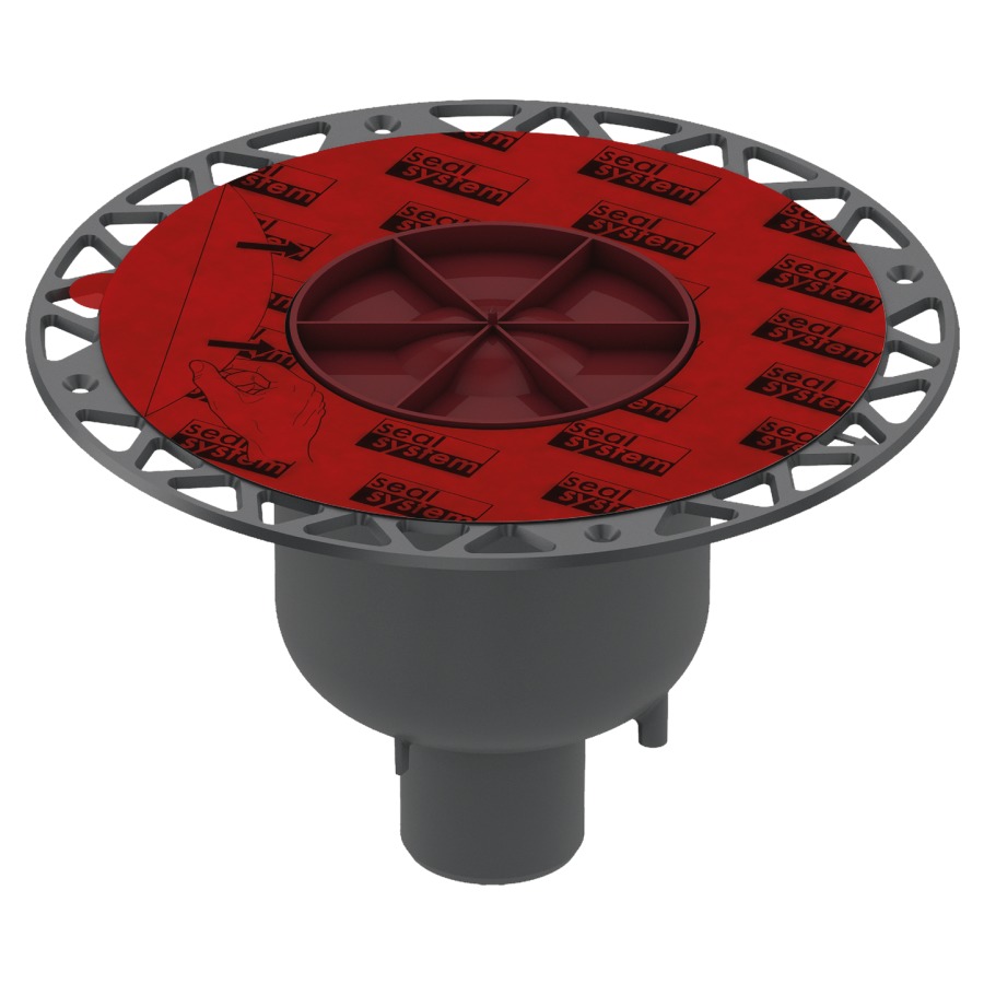 Ecoulement au sol Procasa Uno
sortie D 50 mm vertical
bride universelle pour joint
couche mince (en lés) ou
connexion bride de serrage
piège à eau 50 mm, capacité
d'écoulement au moins 81 l/min