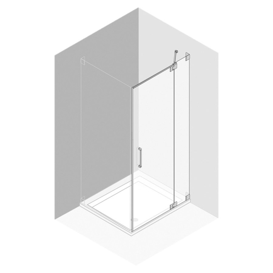 Porte battante Procasa Cinque
sans cadre
121,1-160 cm, H -200 cm
avec partie fixe pour cloison
latérale, charnières à droite
montage sur receveur de douche
MESURES EXACTES SELON PRISE
DE MESURE