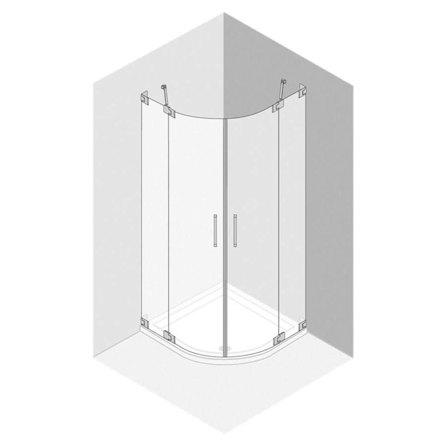 Entrée diagonale Procasa Cinque
70-95 x 70-95 cm, H 200 cm
porte battante avec partie fixe à gauche et à droite
sans cadre, pour douche quart de cercle R 55 cm
MESURES EXACTES SELON PRISE DE MESURE