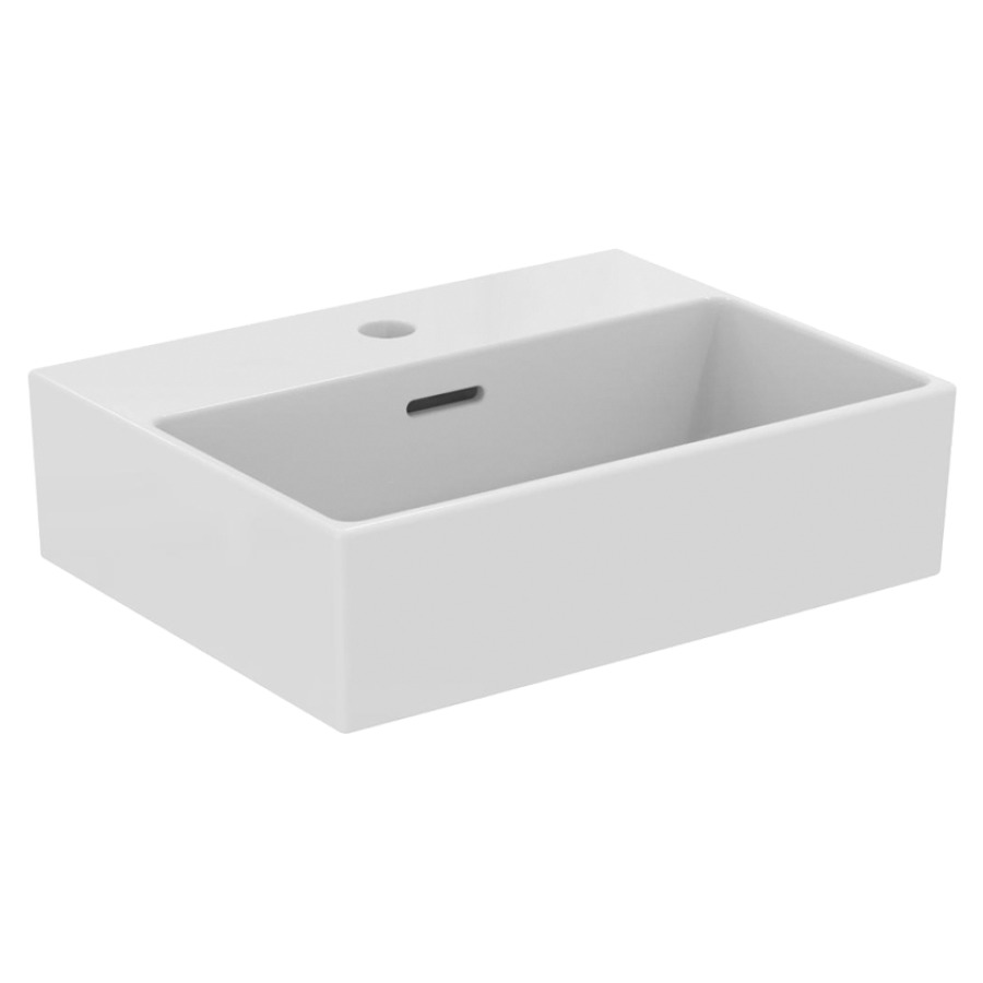 Lave-mains Extra
45 x 12.5 x 35 cm
Céramique, partie inférieure polie
avec trop-plein, pour meuble suspendu