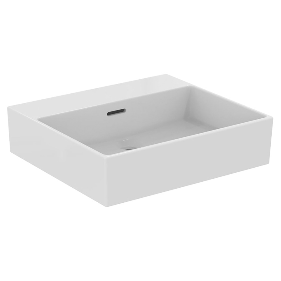 Lavabo Extra
50 x 12.5 x 45 cm
Céramique, partie inférieure polie
avec trop-plein, pour meuble suspendu