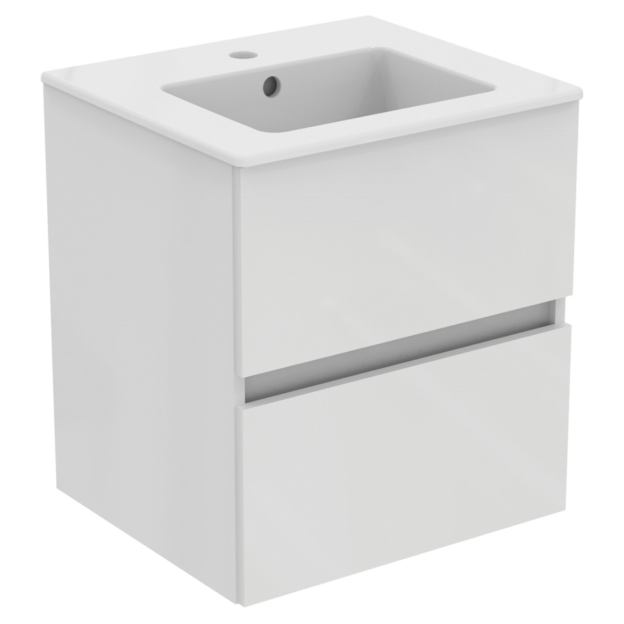 Combinaison de meuble Eurovit+
lavabo céramique
51 x 45 cm, meuble 2 tiroirs
50 x 44 x 55 cm
avec barre-poignée