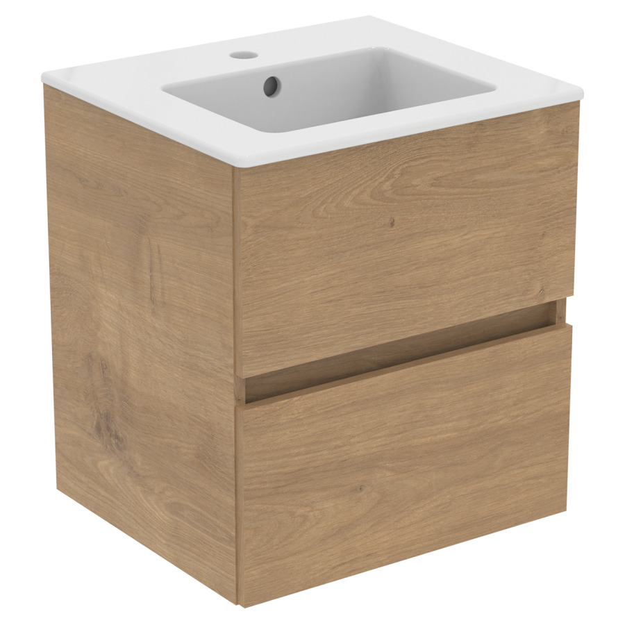 Combinaison de meuble Eurovit+
lavabo céramique
51 x 45 cm, meuble 2 tiroirs
50 x 44 x 55 cm
avec barre-poignée