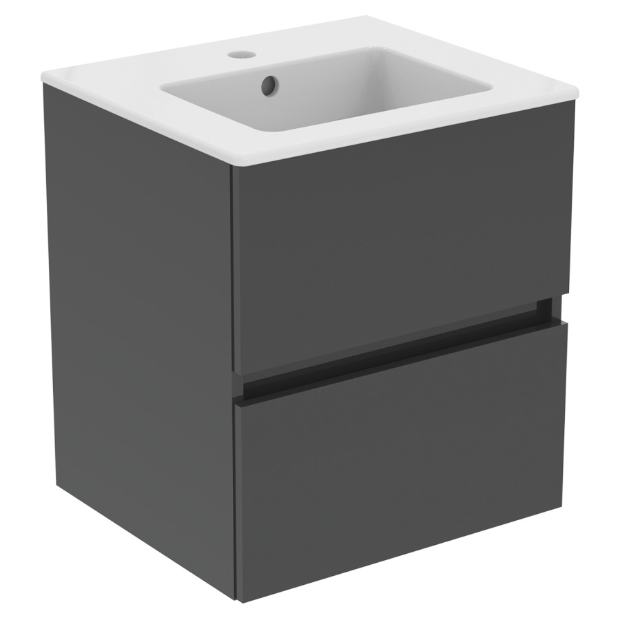 Combinaison de meuble Eurovit+
lavabo céramique
51 x 45 cm, meuble 2 tiroirs
50 x 44 x 55 cm
avec barre-poignée