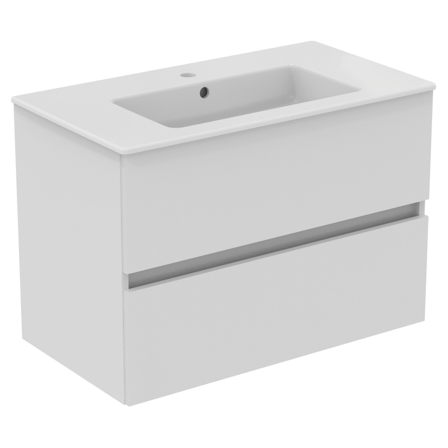 Combinaison de meuble Eurovit+
lavabo céramique
81,5 x 45 cm, meuble 2 tiroirs
80 x 44 x 55 cm
avec barre-poignée