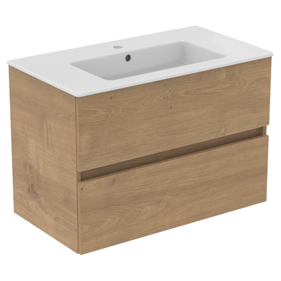 Combinaison de meuble Eurovit+
lavabo céramique
81,5 x 45 cm, meuble 2 tiroirs
80 x 44 x 55 cm
avec barre-poignée