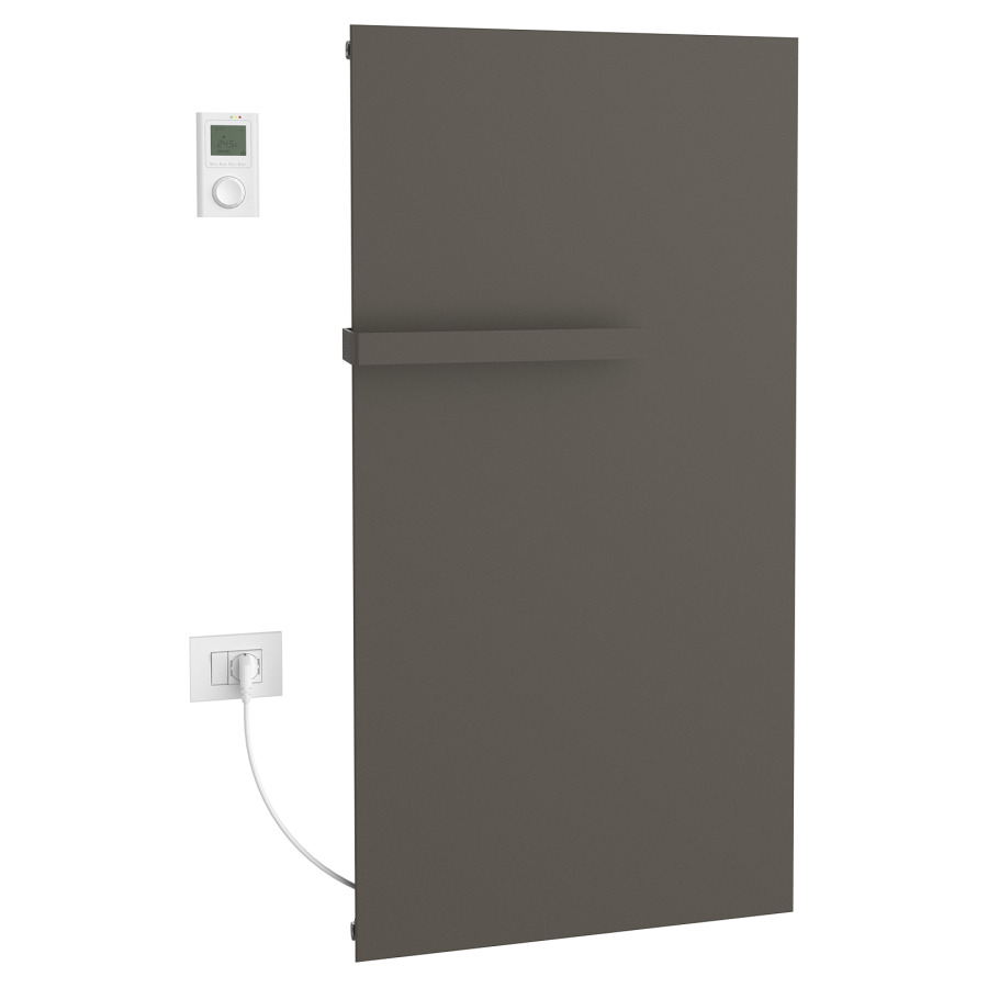 Radiateur de bain Ice Bagno
short E, 46,5 x 122 cm, 700 W
raccordement électrique 230 V
tige de chauffage à gauche
récepteur IP40, télécommande
radio IP30, programmable
porte-serviette court
réversible, matériel de
fixation