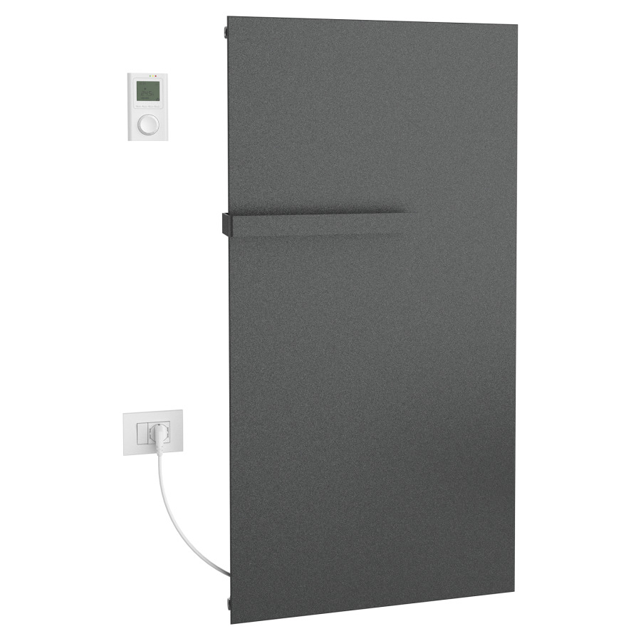 Radiateur de bain Ice Bagno
short E, 46,5 x 122 cm, 700 W
raccordement électrique 230 V
tige de chauffage à gauche
récepteur IP40, télécommande
radio IP30, programmable
porte-serviette court
réversible, matériel de
fixation