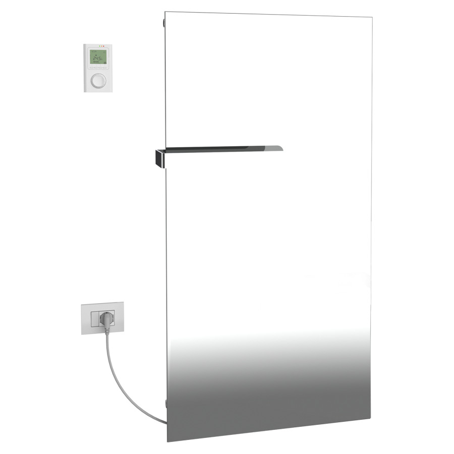 Radiateur de bain Ice Bagno
short E, 46,5 x 122 cm, 700 W
raccordement électrique 230 V
tige de chauffage à gauche
récepteur IP40, télécommande
radio IP30, programmable
porte-serviette court
réversible, matériel de
fixation
