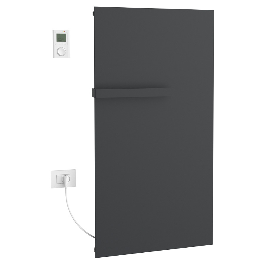 Radiateur de bain Ice Bagno
short E, 76,5 x 122 cm, 1000 W
raccordement électrique 230 V
tige de chauffage à gauche
récepteur IP40, télécommande
radio IP30, programmable
porte-serviette court
réversible, matériel de
fixation