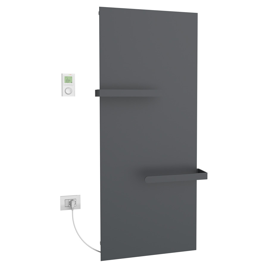 Radiateur de bain Ice Bagno
short E, 76,5 x 152 cm, 1400 W
raccordement électrique 230 V
tige de chauffage à gauche
récepteur IP40, télécommande
radio IP30, programmable
2 porte-serviette court
réversible, matériel de
fixation