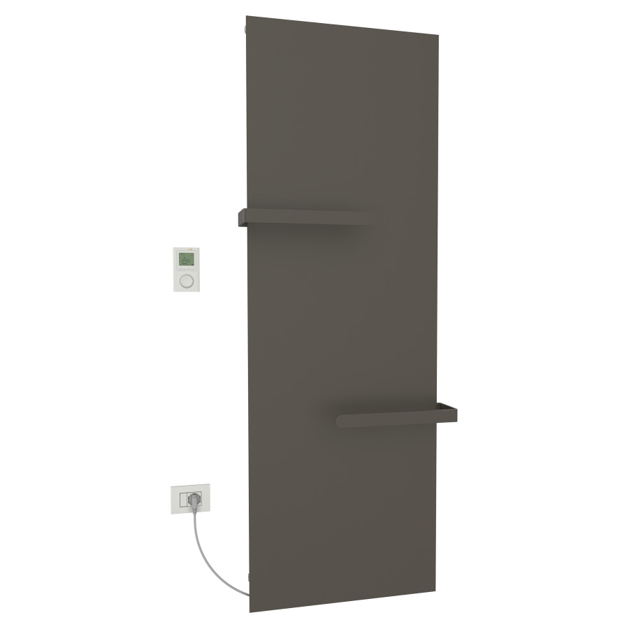 Radiateur de bain Ice Bagno
short E, 46,5 x 182 cm, 1000 W
raccordement électrique 230 V
tige de chauffage à gauche
récepteur IP40, télécommande
radio IP30, programmable
2 porte-serviette court
réversible, matériel de
fixation