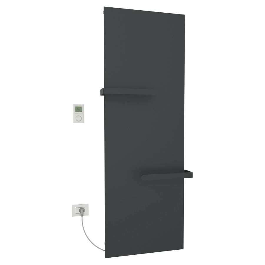 Radiateur de bain Ice Bagno
short E, 46,5 x 182 cm, 1000 W
raccordement électrique 230 V
tige de chauffage à gauche
récepteur IP40, télécommande
radio IP30, programmable
2 porte-serviette court
réversible, matériel de
fixation