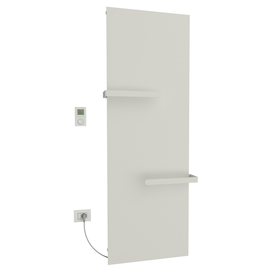 Radiateur de bain Ice Bagno
short E, 61,5 x 182 cm, 1400 W
raccordement électrique 230 V
tige de chauffage à gauche
récepteur IP40, télécommande
radio IP30, programmable
2 porte-serviette court
réversible, matériel de
fixation