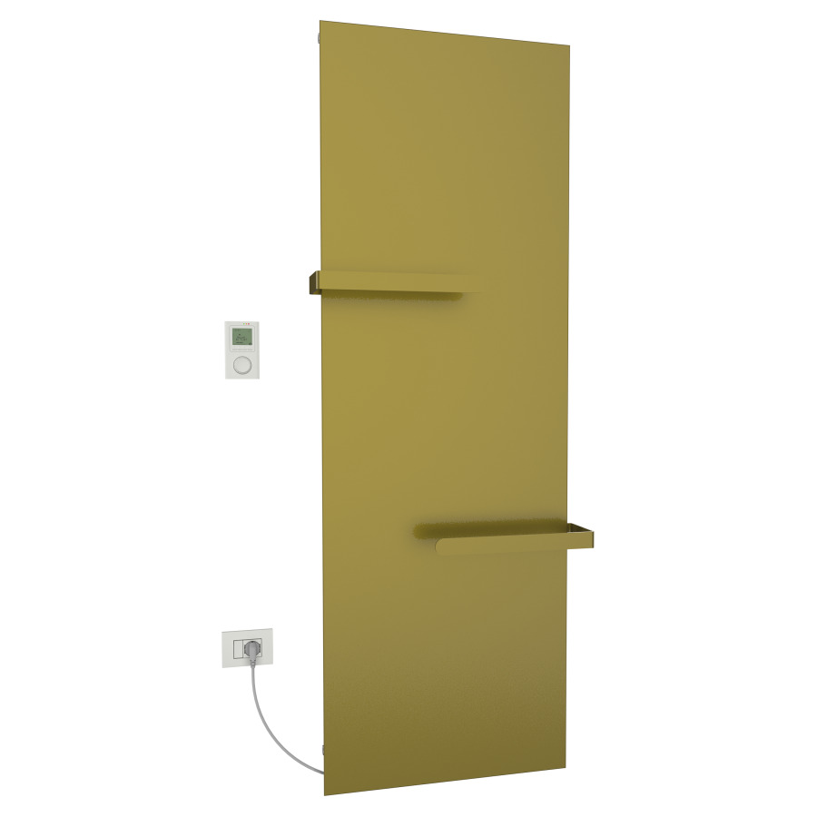 Radiateur de bain Ice Bagno
short E, 61,5 x 182 cm, 1400 W
raccordement électrique 230 V
tige de chauffage à gauche
récepteur IP40, télécommande
radio IP30, programmable
2 porte-serviette court
réversible, matériel de
fixation