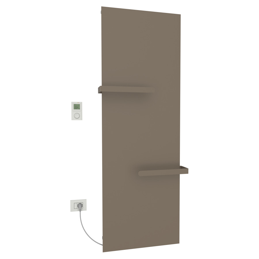 Radiateur de bain Ice Bagno
short E, 61,5 x 182 cm, 1400 W
raccordement électrique 230 V
tige de chauffage à gauche
récepteur IP40, télécommande
radio IP30, programmable
2 porte-serviette court
réversible, matériel de
fixation