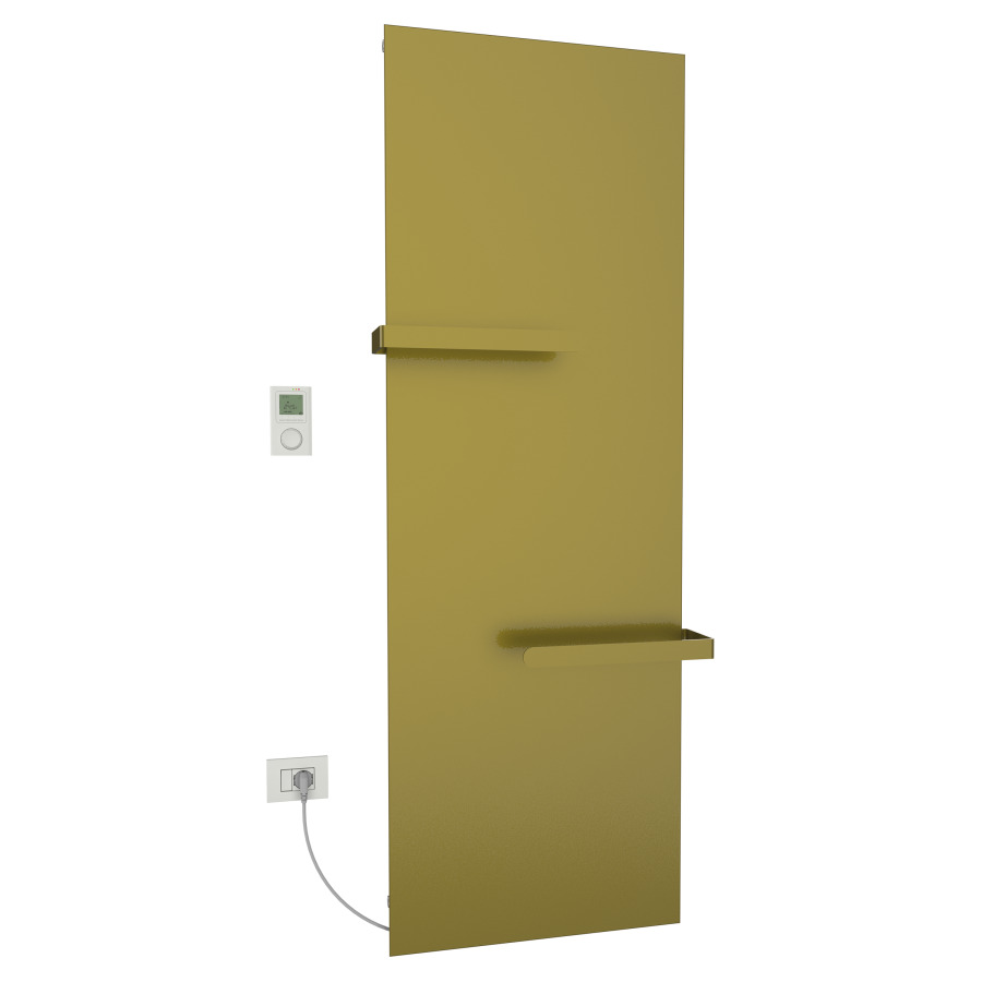 Radiateur de bain Ice Bagno
short E, 69 x 182 cm, 1400 W
raccordement électrique 230 V
tige de chauffage à gauche
récepteur IP40, télécommande
radio IP30, programmable
2 porte-serviette court
réversible, matériel de
fixation