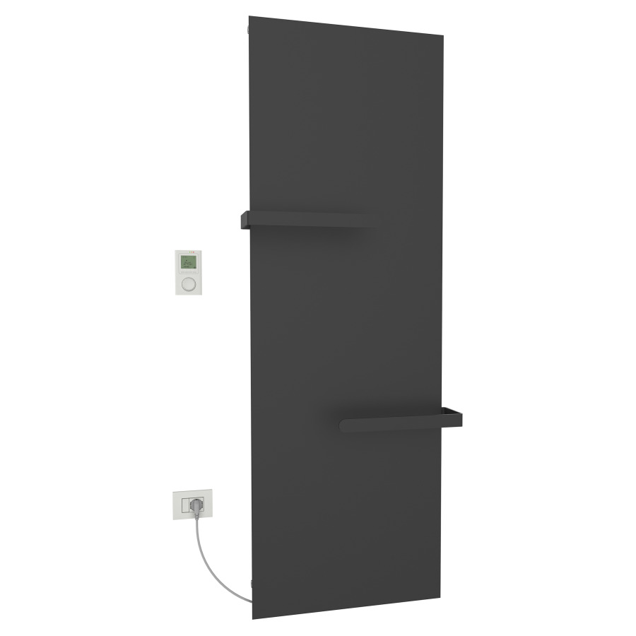 Radiateur de bain Ice Bagno
short E, 69 x 182 cm, 1400 W
raccordement électrique 230 V
tige de chauffage à gauche
récepteur IP40, télécommande
radio IP30, programmable
2 porte-serviette court
réversible, matériel de
fixation