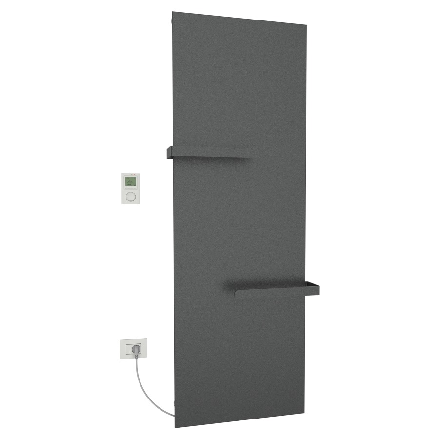 Radiateur de bain Ice Bagno
short E, 76,5 x 182 cm, 1400 W
raccordement électrique 230 V
tige de chauffage à gauche
récepteur IP40, télécommande
radio IP30, programmable
2 porte-serviette court
réversible, matériel de
fixation