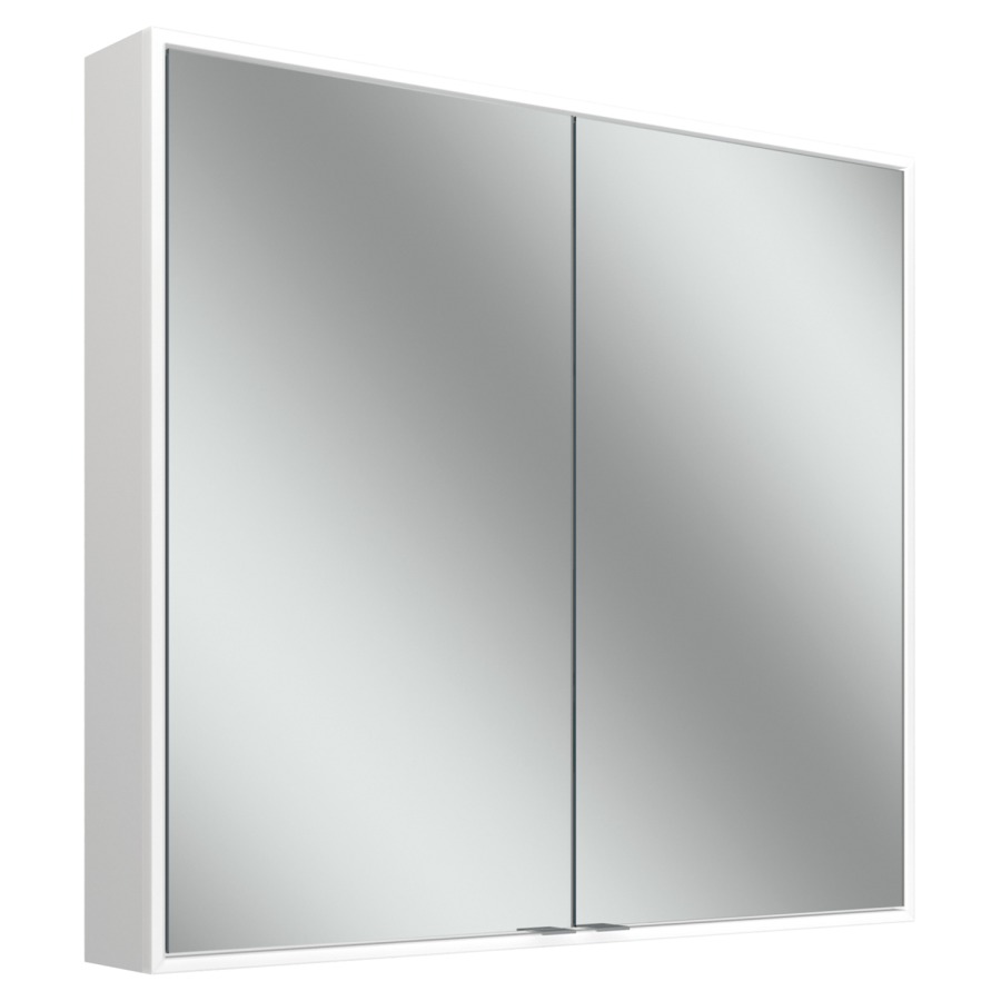 Armoire de toilette CONTURA
PLUS, 81,3 x 73,1 x 12,6 cm
profil en aluminium
pour montage AP ou UP
2 portes à doubles mirroir
(40/40), prise double au mur
de séparation à gauche et
à droite, éclairage LED
circulaire, 47 W, 2000-6500 K
8120 Lumen, dimmable
4 tablettes en verre réglables
à l'infini, bouton pour les
fonctions à l'intérieur sur le
profil latéral, IP44