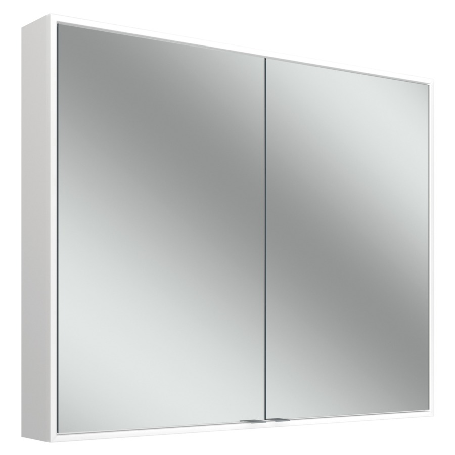 Armoire de toilette CONTURA
PLUS, 91,3 x 73,1 x 12,6 cm
profil en aluminium
pour montage AP ou UP
2 portes à doubles mirroir
(45/45), prise double au mur
de séparation à gauche et à
droite, éclairage LED
circulaire, 51 W, 2000-6500 K
8770 Lumen, dimmable
4 tablettes en verre réglables
à l'infini, bouton pour les
fonctions à l'intérieur sur le
profil latéral, IP44