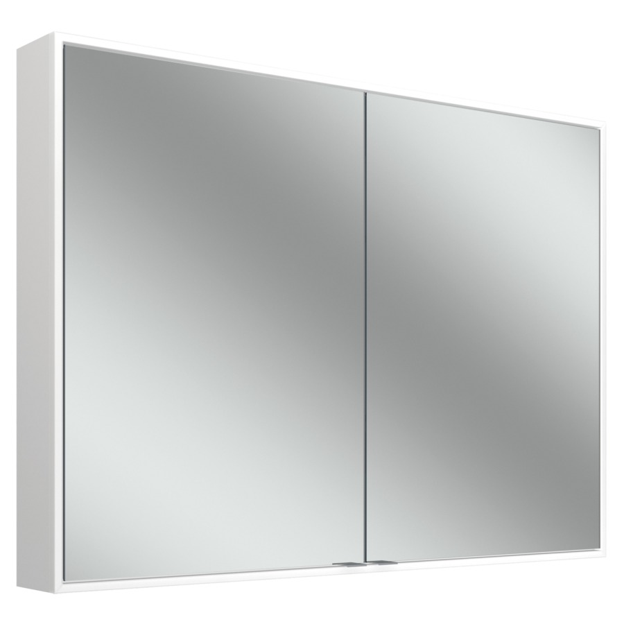 Armoire de toilette CONTURA
PLUS, 101,3 x 73,1 x 12,6 cm
profil en aluminium
pour montage AP ou UP
2 portes à doubles mirroir
(50/50), prise double au mur
de séparation à gauche et à
droite, éclairage LED,
circulaire, 55 W, 2000-6500 K
9419 Lumen, dimmable
4 tablettes en verre réglables
à l'infini, bouton pour les
fonctions à l'intérieur sur le
profil latéral, IP44