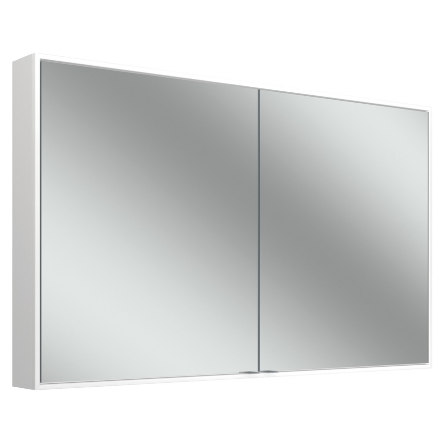 Armoire de toilette CONTURA
PLUS, 121,3 x 73,1 x 12,6 cm
profil en aluminium
pour montage AP ou UP
2 portes à doubles mirroir
(60/60), prise double au mur
de séparation à gauche et à
droite, éclairage LED,
circulaire, 60 W, 2000-6500 K
10394 Lumen, dimmable
4 tablettes en verre réglables
à l'infini, bouton pour les
fonctions à l'intérieur sur le
profil latéral, IP44