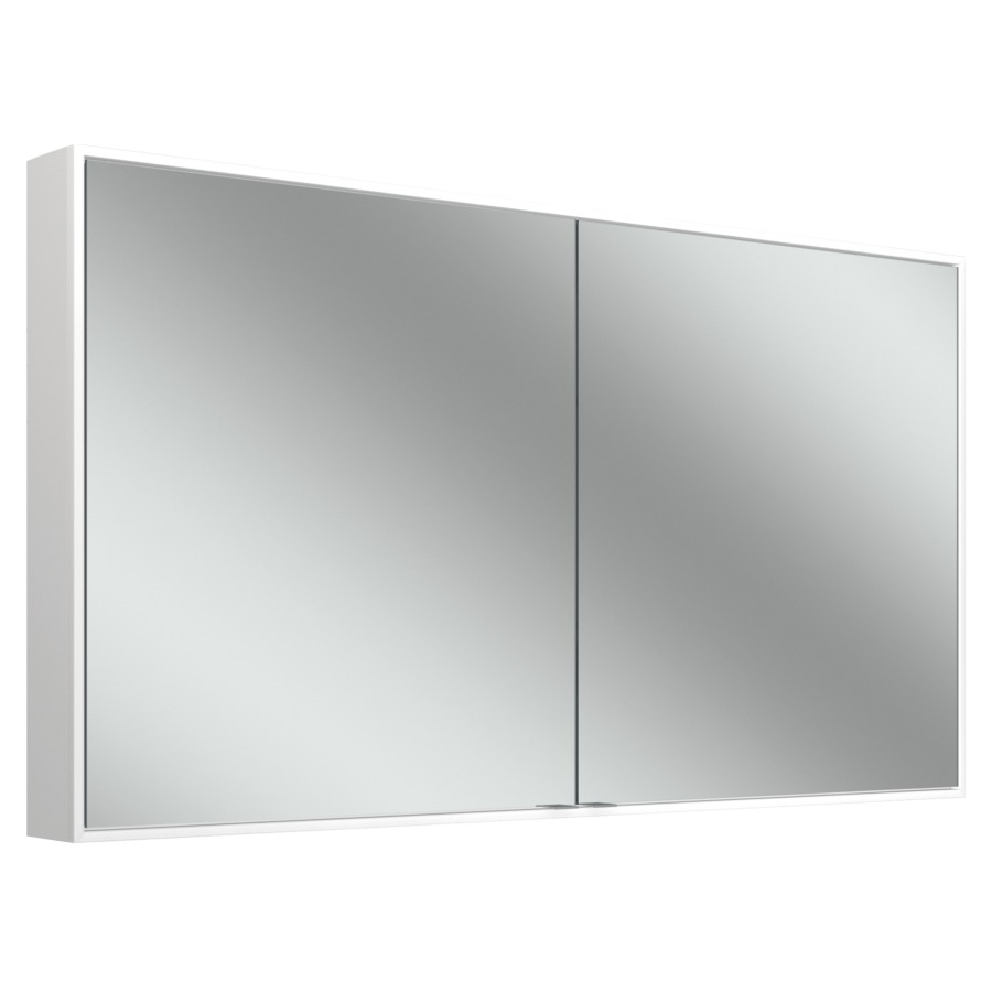 Armoire de toilette CONTURA
PLUS, 131,3 x 73,1 x 12,6 cm
profil en aluminium
pour montage AP ou UP
2 portes à doubles mirroir
(65/65), prise double au mur
de séparation à gauche et à
droite, éclairage LED
circulaire, 64 W, 2000-6500 K
11043 Lumen, dimmable
4 tablettes en verre réglables
à l'infini, bouton pour les
fonctions à l'intérieur sur le
profil latéral, IP44