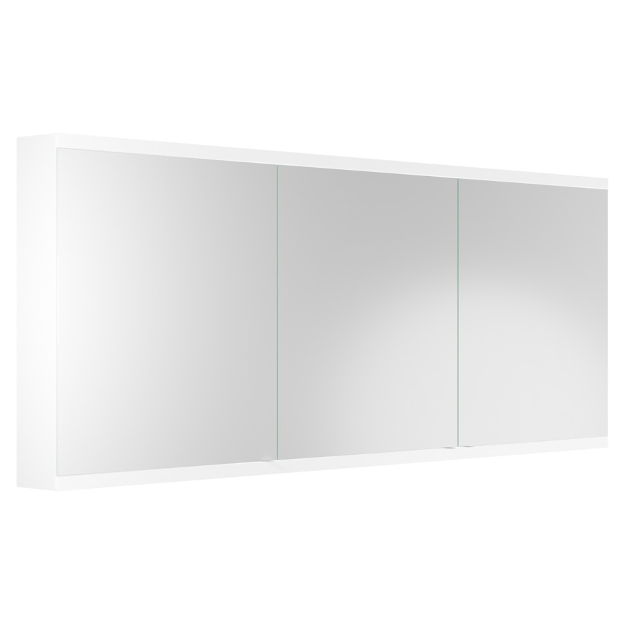 Armoire de toilette Doppia
Luce, 150 x 71,2 x 13,8 cm
3 portes à double miroir
(50/50/50), 2 prises double
à l'intérieur en bas
6 tablettes en verre
éclairage LED 30,37 W
5370 Lumen, 4000 K, dimmable