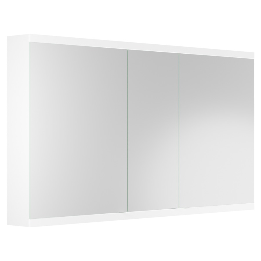 Armoire de toilette Doppia
Luce TW, 130 x 71,2 x 13,8 cm
3 portes à double miroir
(50/30/50), 2 prises double
à l'intérieur en bas
6 tablettes en verre
éclairage LED 34,34 W
2700-6500 K, dimmable
commande de l'éclairage
clavier