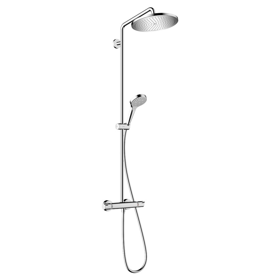 Système de douche Senzes
E 138-162 mm, Thermostat Eco
Comfort, robinet d'arrêt
inverseur, douche à tête
Croma RainAir 1 jet, D 280 mm
débit de l'eau 15 l/min.
bras de douche S 400 mm
pivotant, douche à main
Croma Select S Multi, D 110 mm
SoftRain, IntenseRain, Massage
débit de l'eau 16 l/min.
tuyau de douche 160 cm
le tuyau d'élévation peut être
raccourci en bas, curseur de
douche hauteur réglable par
pression sur un bouton
groupe acoustique I